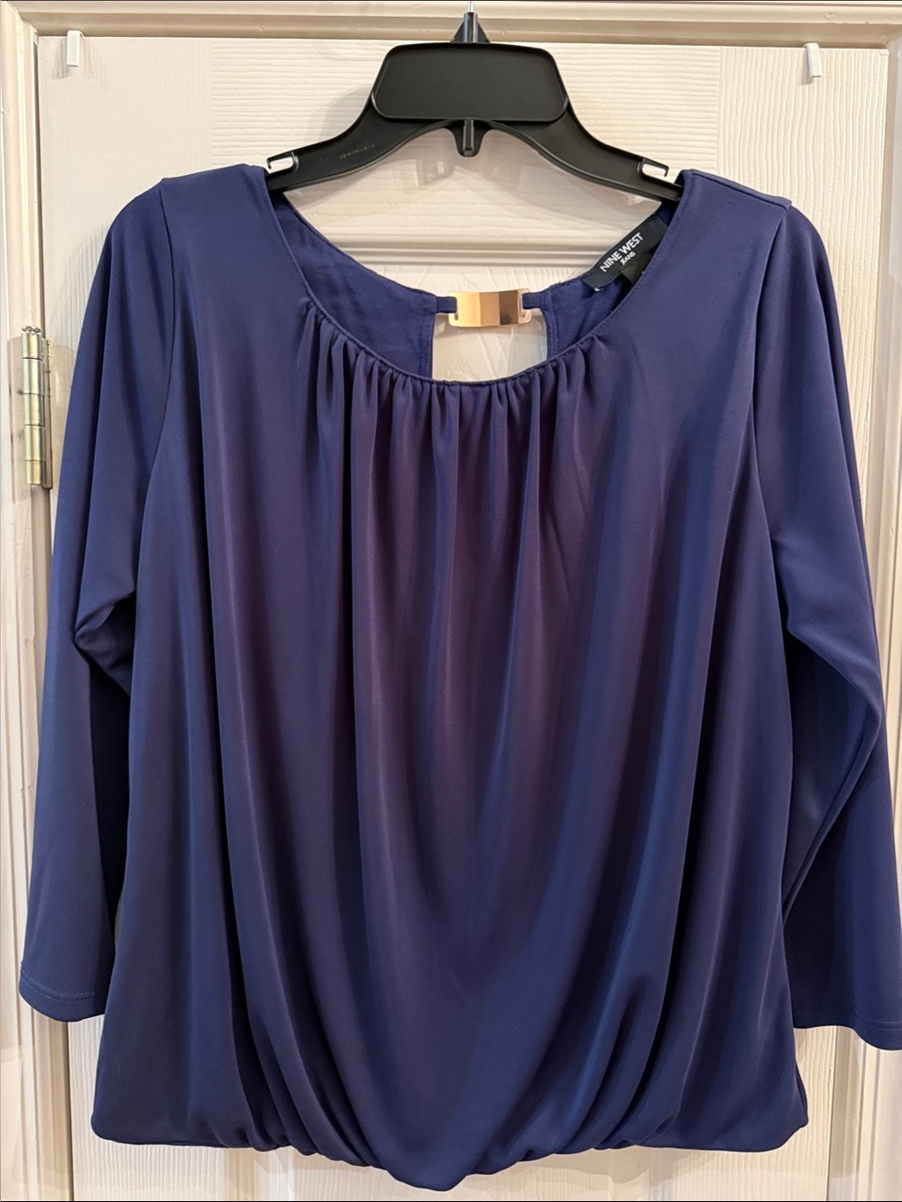 Nine West Deep Navy Blouson 3/4 Sleeve Top
